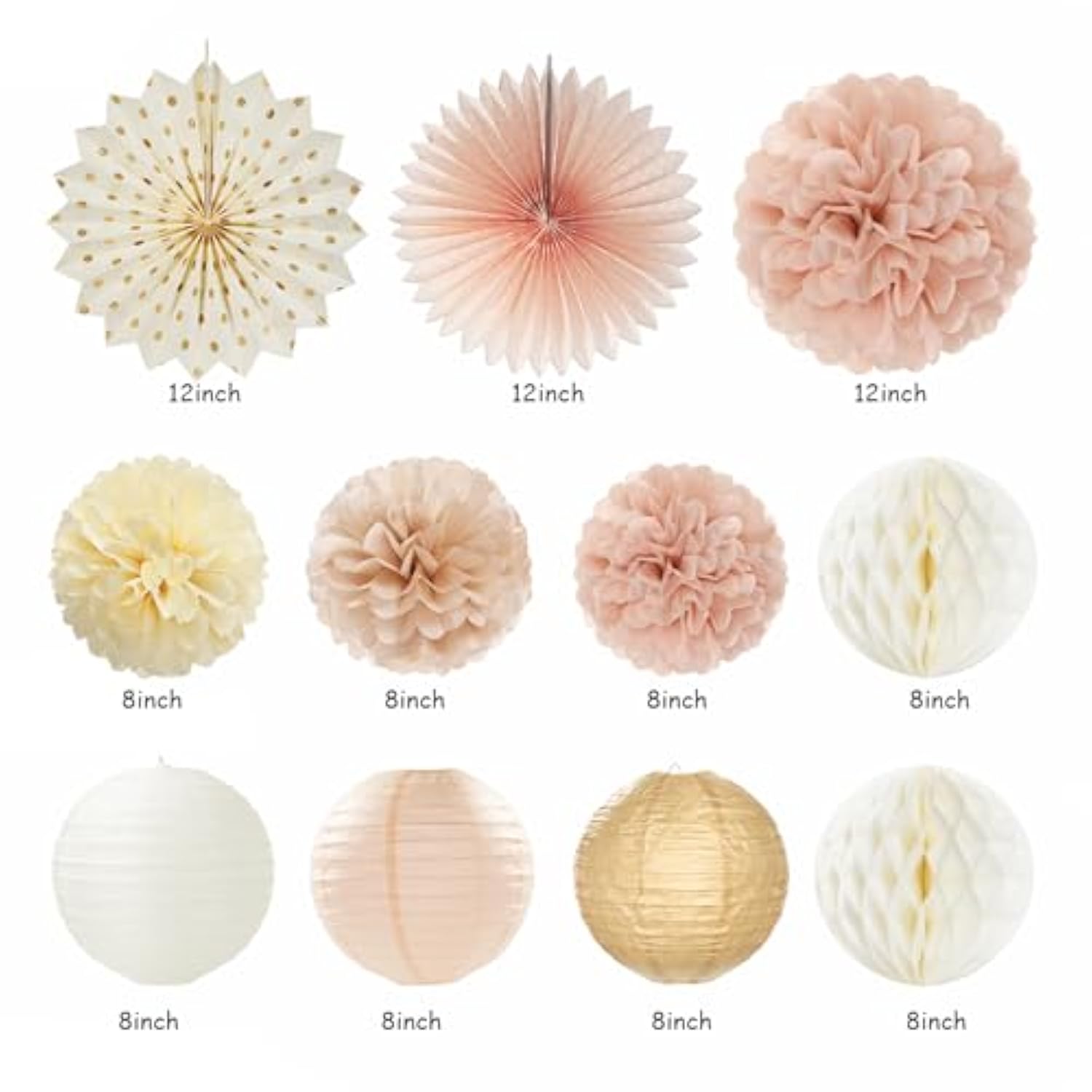 Champagne-Gold Fall Boho Baby Shower 21Pcs Banner, Lanterns, Pom Poms & Garland Decor