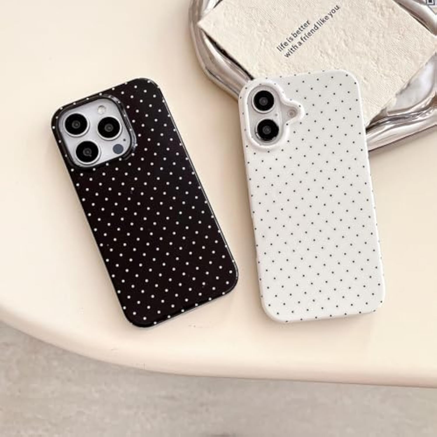 Aesthetic Polka Dot Retro Phone Case For Iphone 16 Pro Max 6.9",Vintage Trendy Unique Simple Pattern Design Elegant Chic Pretty Stylish Protective Girls Women Cases For I16Promax Black