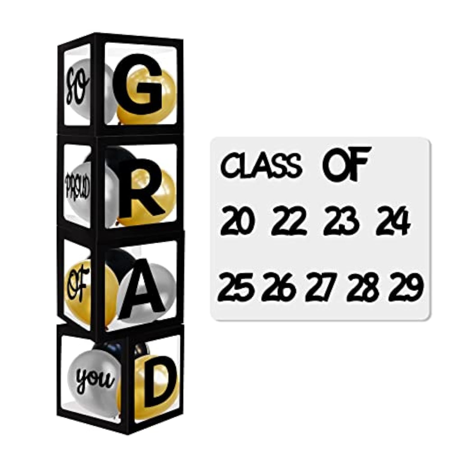 Class Of 2025 Graduation Decorations Black Graduation Balloon Box Kit, With Letters " Grad", So Proud Of You" And " Class Of 2025", Grad Party Decoration Supplies, With Black Gold Silvers Balloons