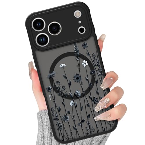 Floral Case for iPhone 17 Pro [Compatible with MagSafe] Cute Flower Pattern Case for Women Girls Soft TPU Bumper Translucent Magnetic Slim Protective