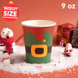 48 Pcs Merry Christmas Disposable Cups, 4 Designs Xmas Drinkware 9 Oz Paper Cup, Snowflake Santa Elk Christmas Cups For Hot Chocolate Coffee Cold Beverage Holiday Tableware Supplies Favors
