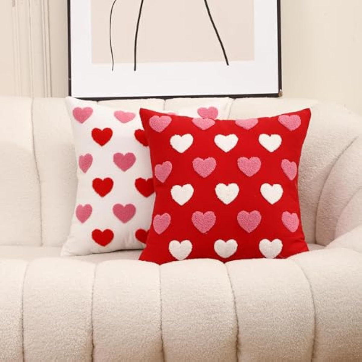 Valentines Day Throw Pillow Covers 18X18 Set Of 2 Heart Love Couples Decorations Embroidery Cushion Covers Home Decor For Couch Girlfriend Sofa Bedroom, White Red Pink