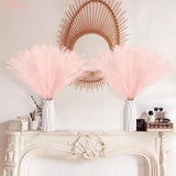 50Pcs Pink Faux Pampas Grass Decor, 21.6" Short Artificial Pompous Grass Floral Fake Pompas Grass Branches Vase Filler Flower Arrangement For Home Wedding Boho Outdoor Decor
