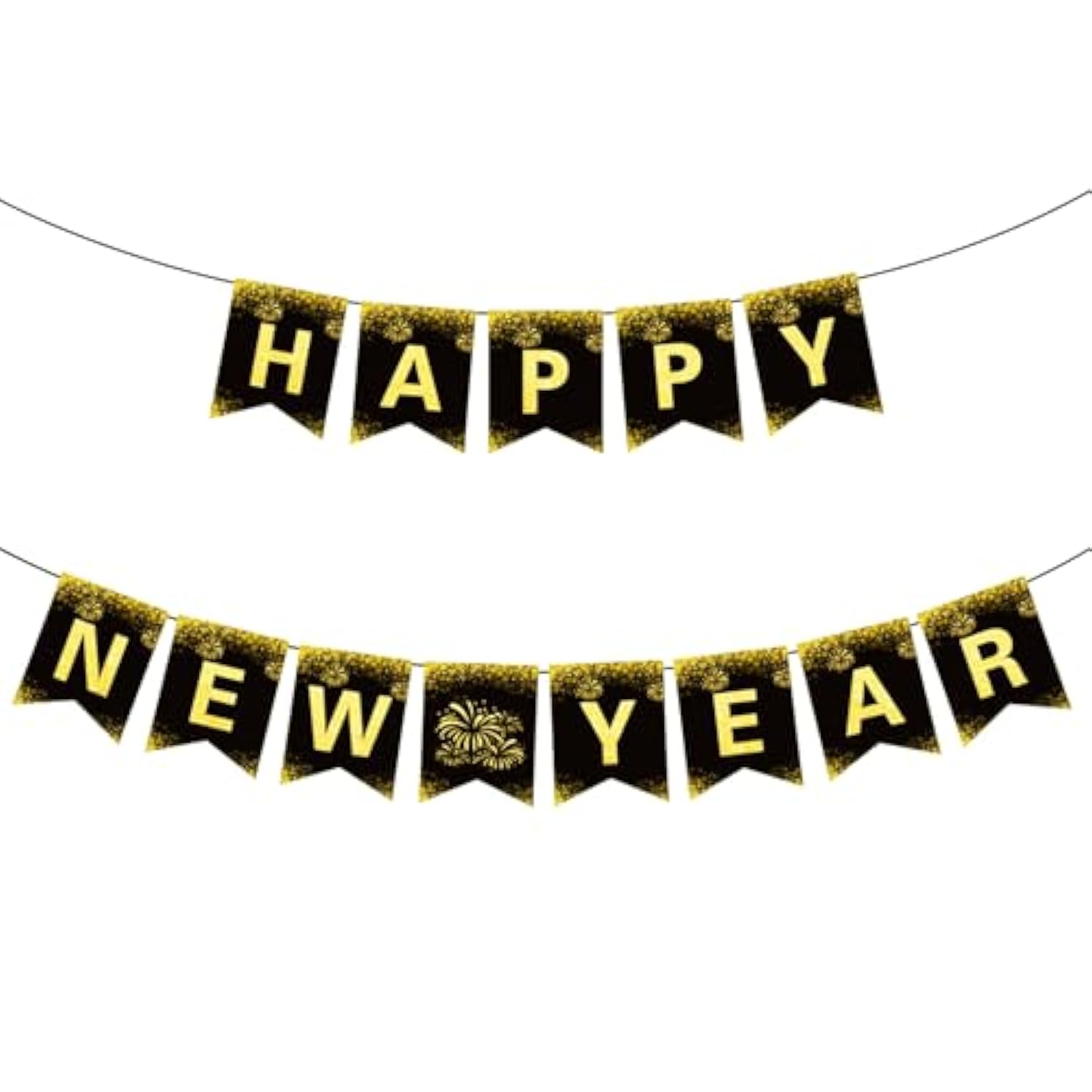 Happy New Year 2025 Black Gold Banner Indoor Outdoor Party Decor
