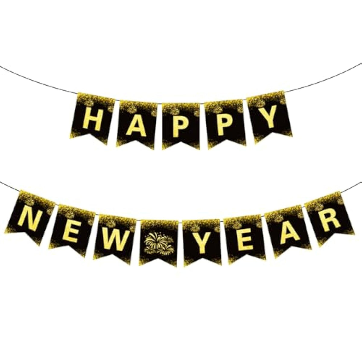 Happy New Year 2025 Black Gold Banner Indoor Outdoor Party Decor