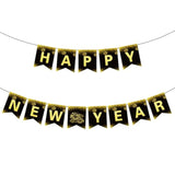 Happy New Year 2025 Black Gold Banner Indoor Outdoor Party Decor