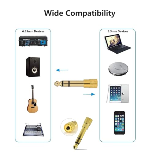 Audio Adapter 6.35mm to 3.5mm Aux: Gold Plated Stereo 1/4 Inch to 1/8-inch TRS Converter