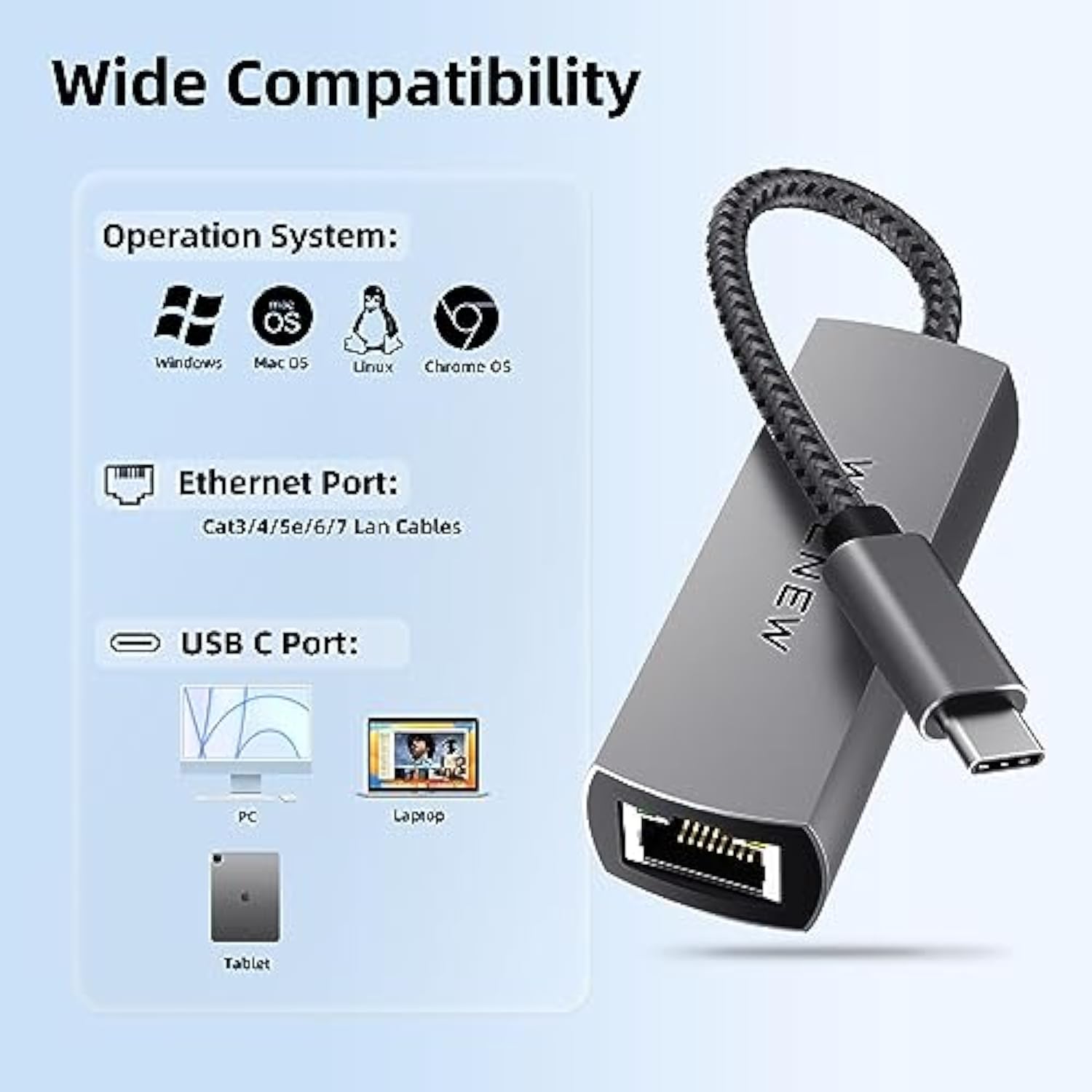 Usb-C 2.5Gb Ethernet Adapter, Usbc To Rj45 Lan Connector,2.5 Gigabit Network C