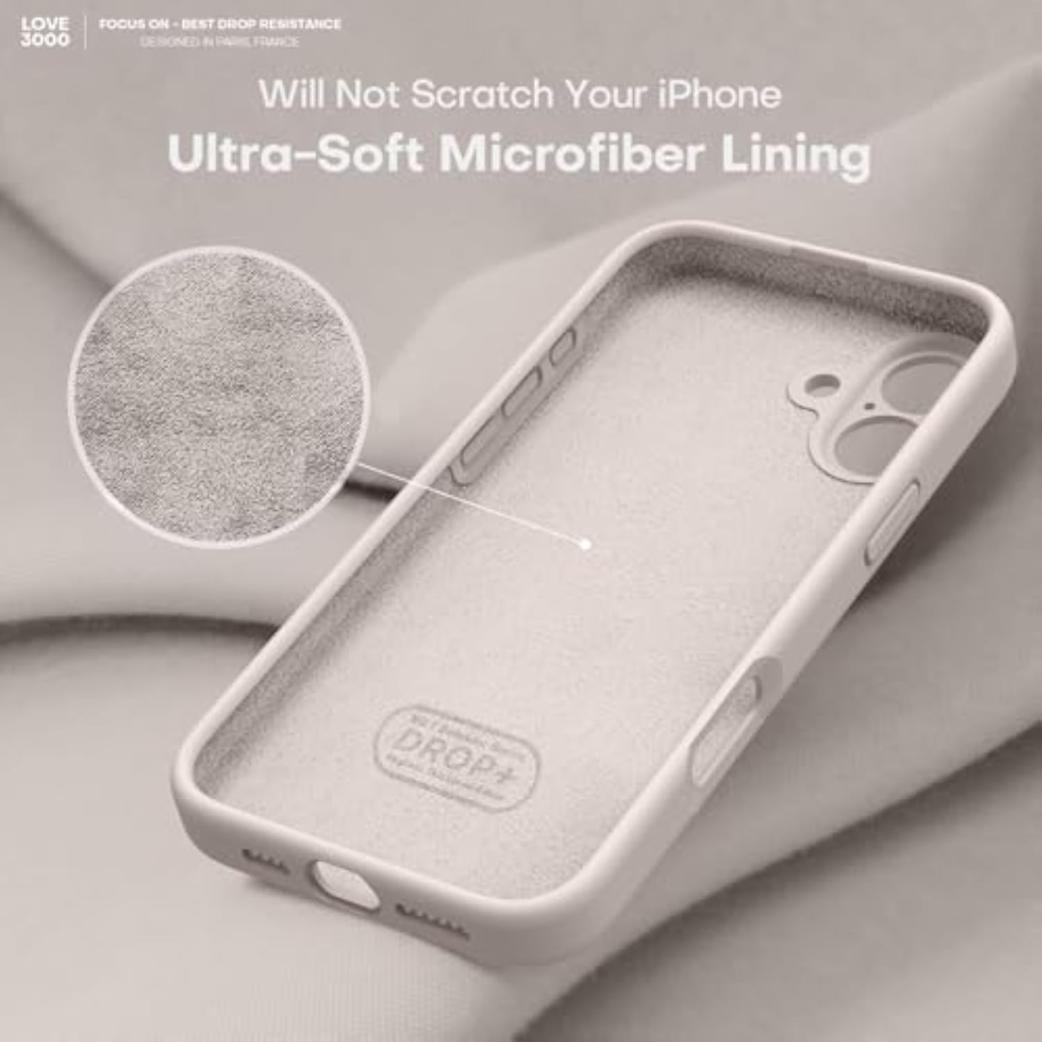 iPhone 16 Case, Premium Silicone with Anti-Scratch Lining, Shockproof 6.1" - Stone