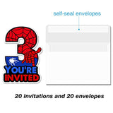 Cute Superhero 3Rd Birthday Party Invitations Glitter Super Hero 3 Year Old Boy Birthday Shaped Invites Fill-In Invitations With Envelopes, Set Of 20