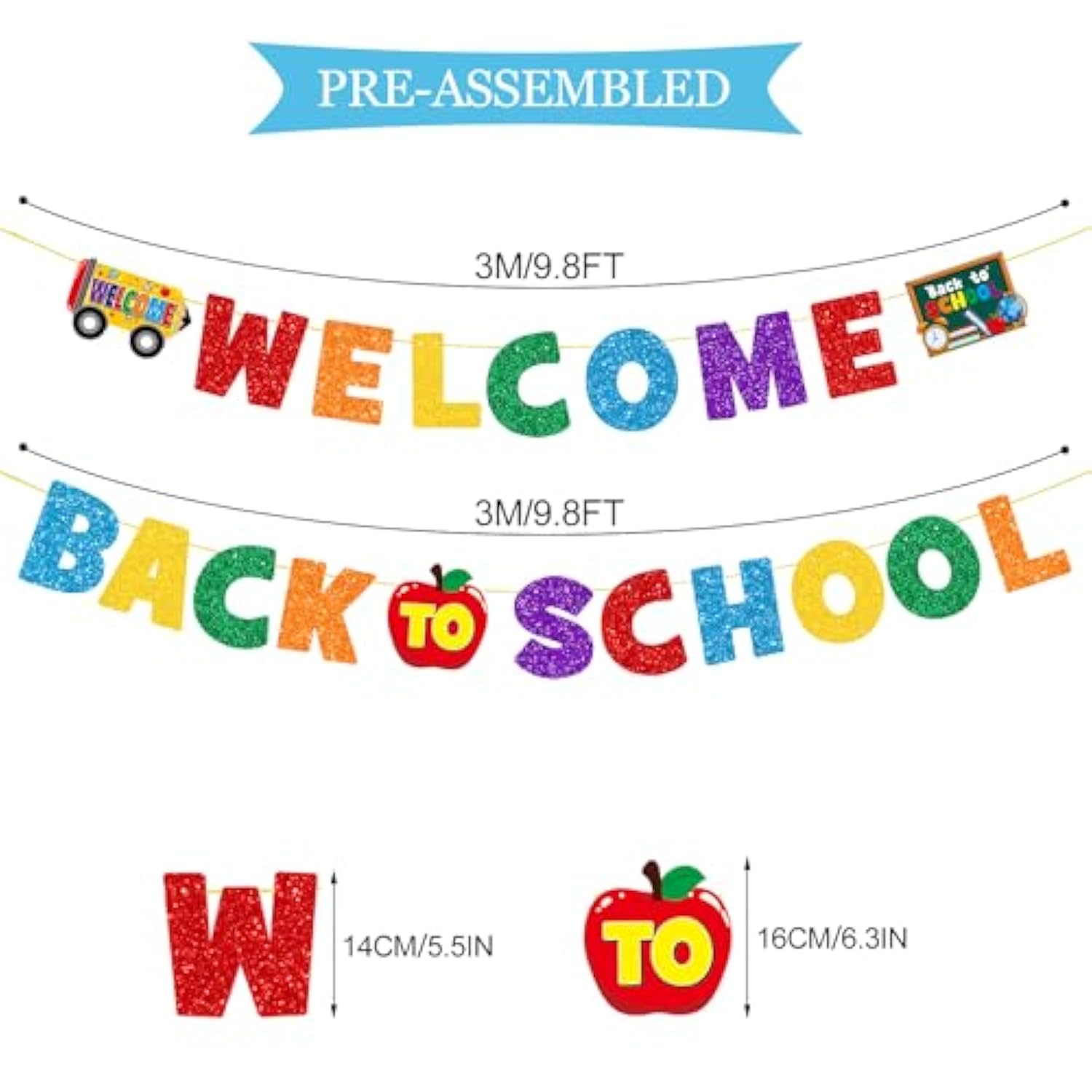 Glittery Welcome Back To School Banner Set Back To School Felt Ball Banner First Day Of School Kindergarten College Middle School Garland Decor Back To School Party Decorations Supplies
