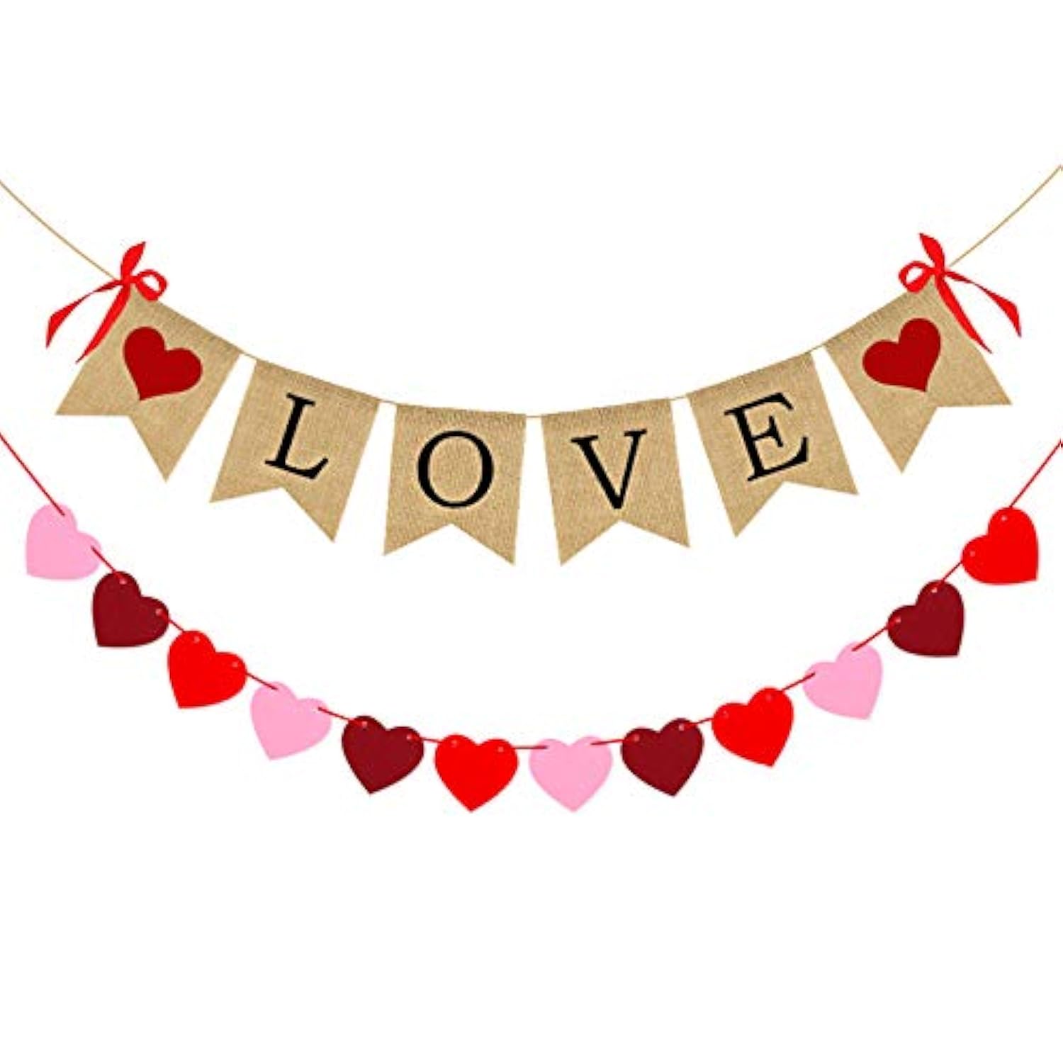 2 Pack Love Burlap Heart Felt Banner For Valentines Day Decorations-|