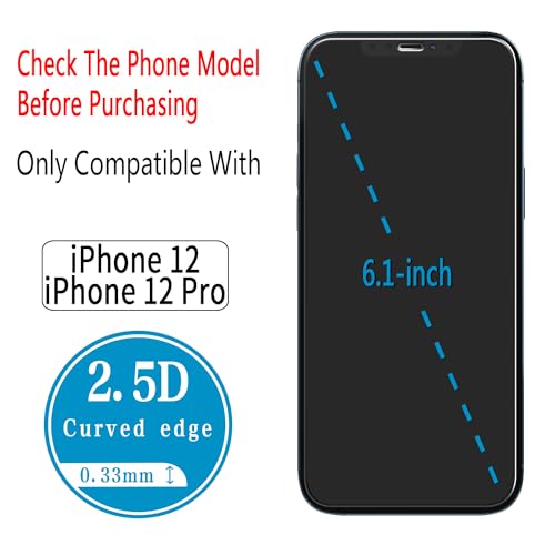 (2 Pack) Designed for iPhone 12 / iPhone 12 Pro 6.1-inch Tempered Glass Screen Protector, Anti-Scratch, Bubble Free