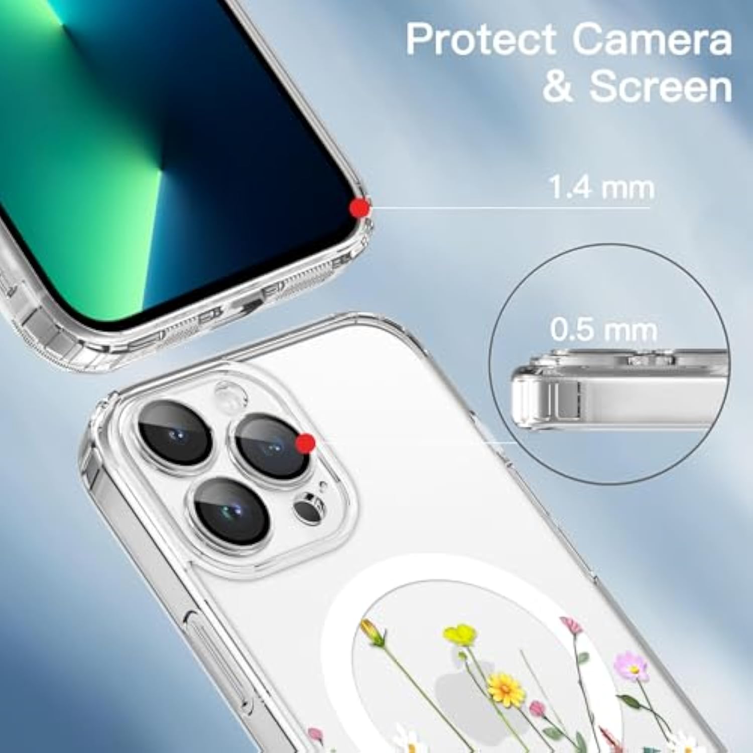 OOK Magnetic for iPhone 13 Pro Case [Compatible with Magsafe] Colorful Wild Flowers Floral Design Clear Case with Full Camera Lens for iPhone 13 Pro Phone Case, Wild Flowers (6.1")