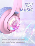 Cat Ear Kids Bluetooth Headphones, LED Lights Up, 74/85dBA Safe Volume Limited, 50H Playtime,Bluetooth 5.2, USB C,Kids Headphones Wireless Over Ear