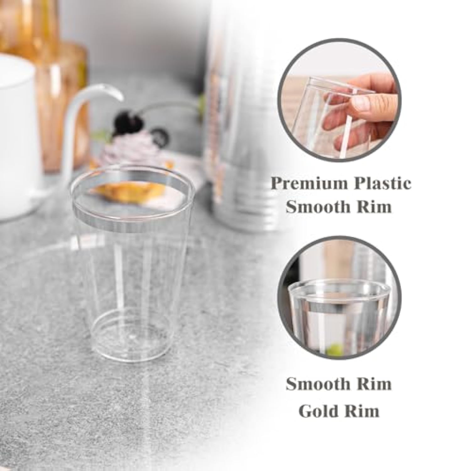 200 Pack Silver Plastic Cups, 12 Oz Clear Disposable Cups With Silver Rim, Heavy Duty Cocktail Cups For Party, Wedding And Daily Use