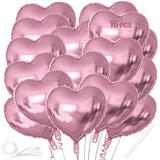 16 Pcs Heart Balloons, 18 Inch Pink Love Heart Shaped Foil Balloons For Wedding Anniversary Birthday Party Valentine Decorations Baby Shower Bridal Shower Engagement Decorations Supplies