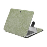 MOSISO Case Compatible with MacBook Air 13.6 inch M4 M3 M2 2025-2022 /Air 13 M1 2022-2018 /Pro 13 M2 M1 2025-2016, Embossed Retro Hibiscus PU Leather Portfolio Protective Stand Cover, Sage Green