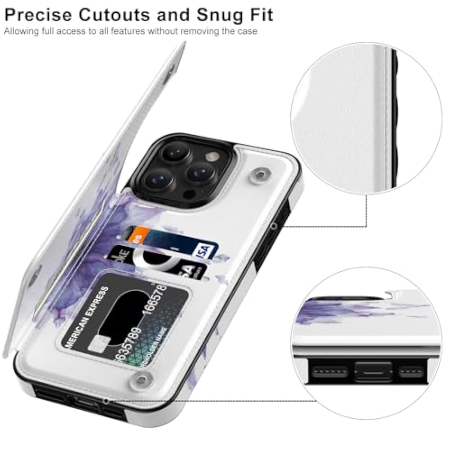 For Iphone 16 Pro Wallet Case - Flip Folio Leather Kickstand - Fashionable Flower Designs - Credit Card Holder - Protective Phone Cover For Women And Girls - 6.3" - Blooming Purple Flower