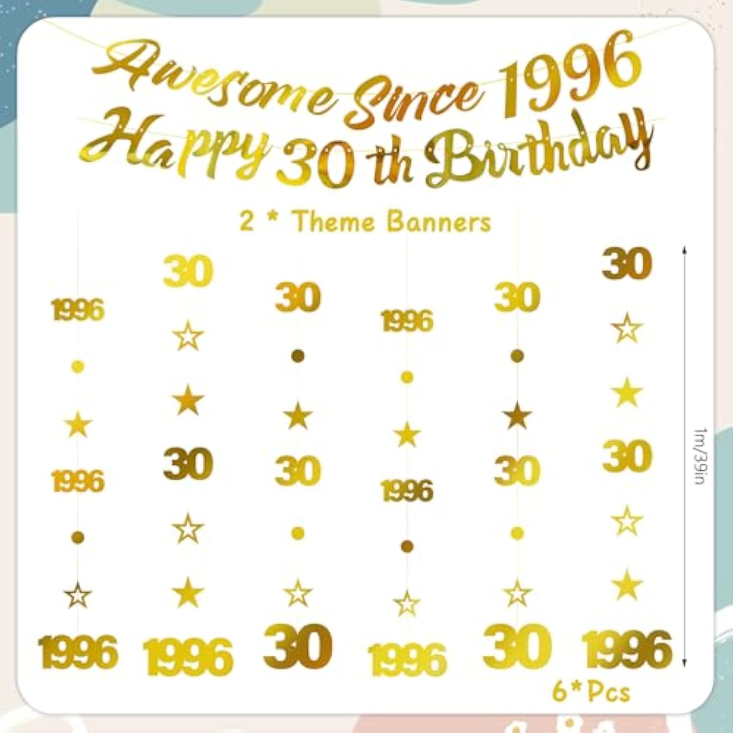 30Th Birthday Decorations Party Banner - 8 Pcs Gold Awesome Since 1996 Happy 30Th Birthday Banners Star Circle Dot Hanging Swirls Decor Gifts For 30 Year Old Thirty Men Women Supplies