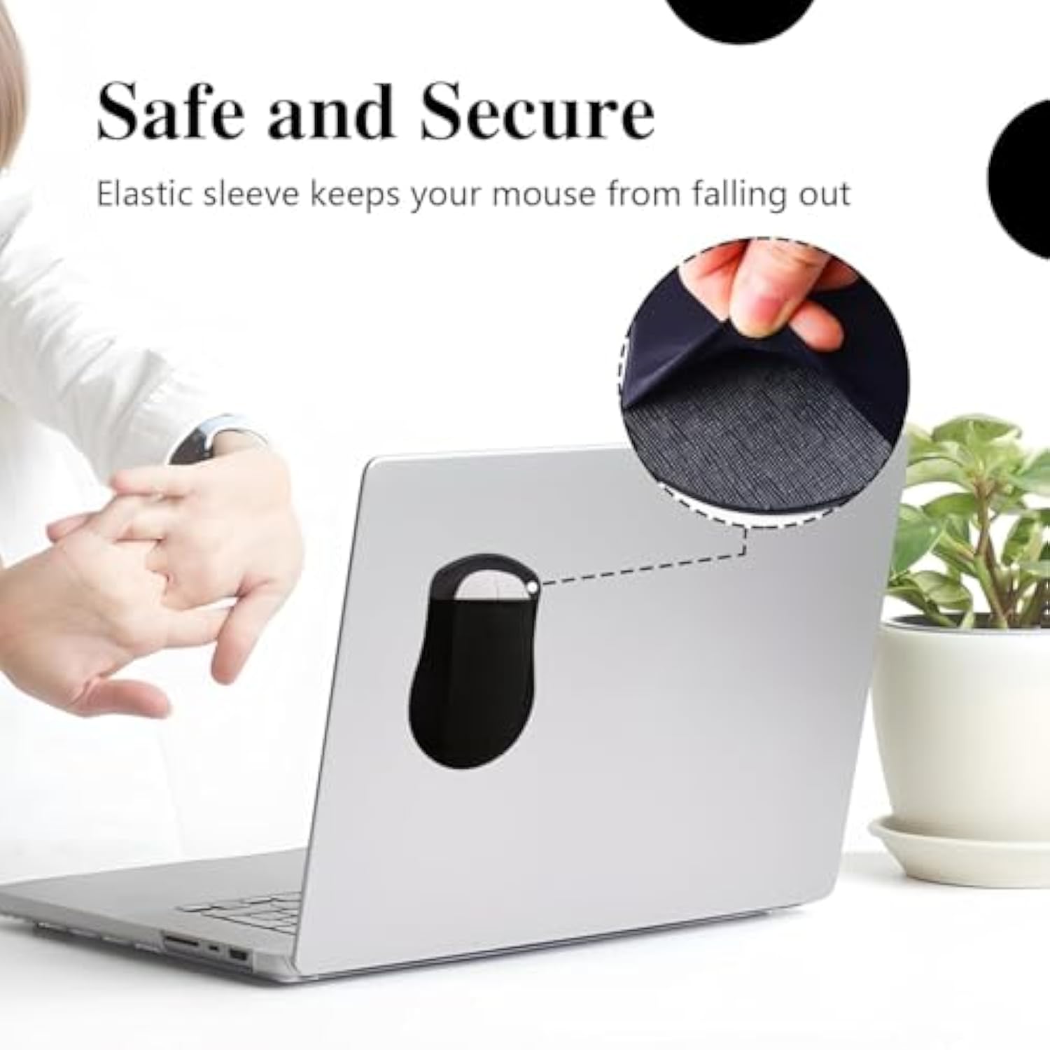 Slim Mouse Holder, Case For Magic Mouse, With Reusable Adhesive, No Glue Residue, Compact Elastic Pouch/Carrying Sleeve, Can Be Attached To Ipad Or Macbook (Black, 2 Pcs)