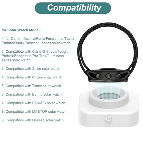 Solar Watch Charger Light for Garmin Instinct/Fenix/Tactix/Forerunner/Enduro/Quatix/Descent, Casio G-Shock/Tough/Pro Trek/Rangeman, Seiko, Citizen,
