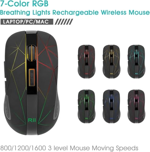 Led Wireless Mouse,2.4G Ergonomic Optical Mouse With Usb Receiver,Rechargeable Portable Computer Mice For Pc,Mac,Tablet,Chromebook,Notebook,Laptop-Black (New)