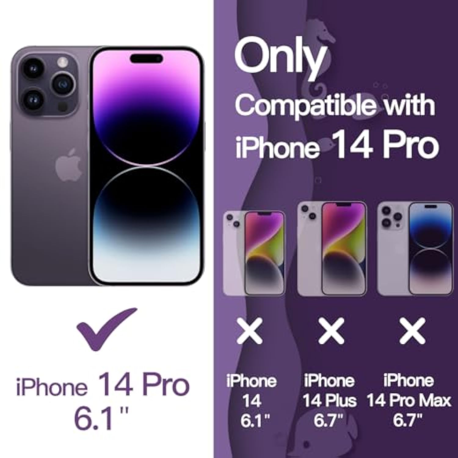 JETech Cute Case for iPhone 14 Pro 6.1-Inch, Wave Frame Curly Shape Shockproof Phone Cover for Women and Girls, Clear Hard PC Back (Deep Purple)