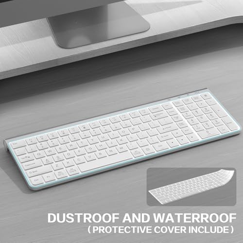 Wireless Keyboard, Ergonomic,Dustproof,2.4G Slim And Compact Quiet Wireless Keyboard With Number Keypad For Windows, Macbook Pro/Air, Laptop, Desktop, Pc-Sliver&White