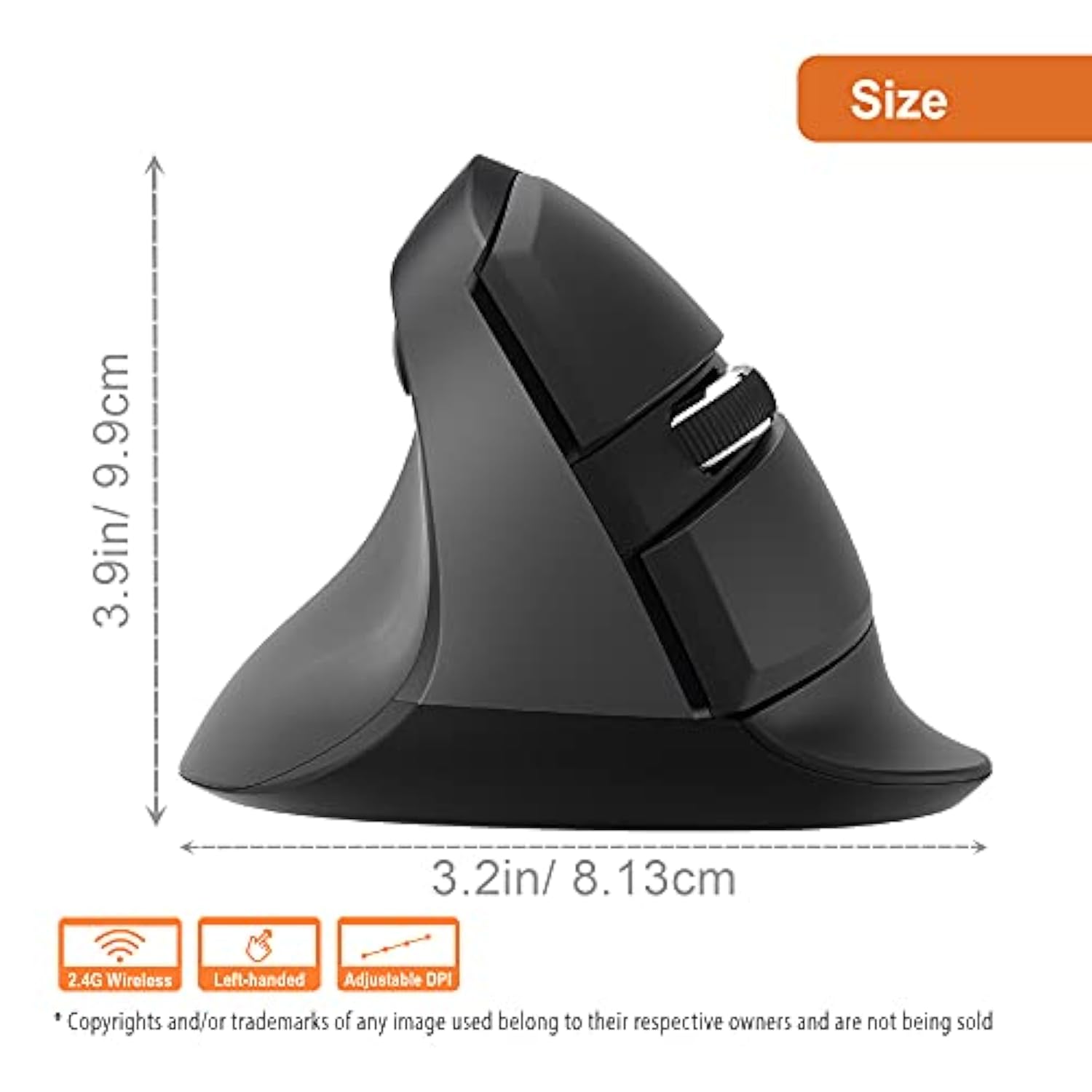 Left Handed Wireless Ergonomic Vertical Mouse For Small Hands With Usb Nano Transceiver, Aa Battery, 4 Dpi, Compatible With Mac And Pc, Black [V628Ml]