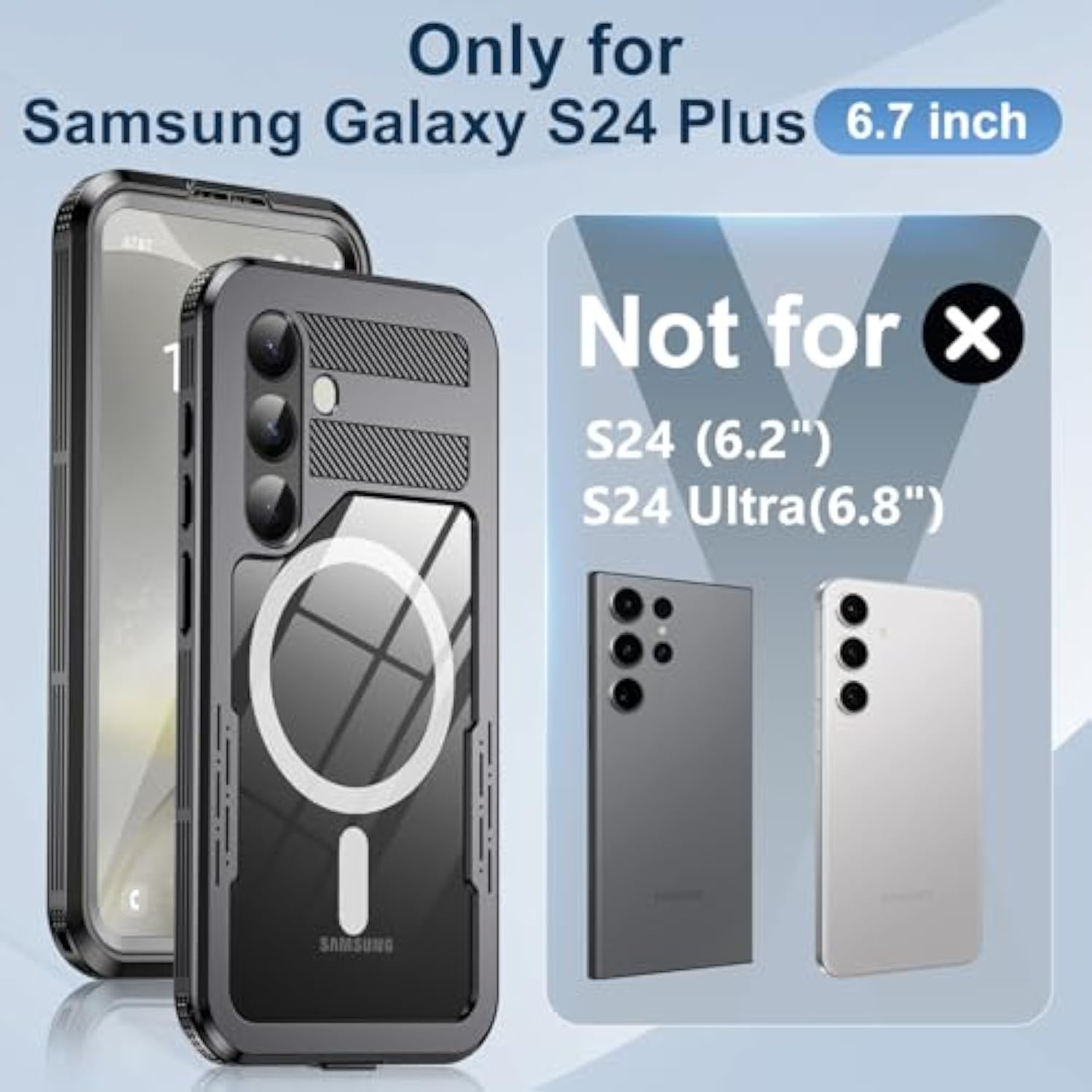 For Samsung Galaxy S24 Plus Case Waterproof, [Fit For Magsafe] [Ip68 Underwater] [12Ft Military Shockproof], Built-In Screen & Lens Protector, Full Body Protection For S24 Plus 6.7", Black