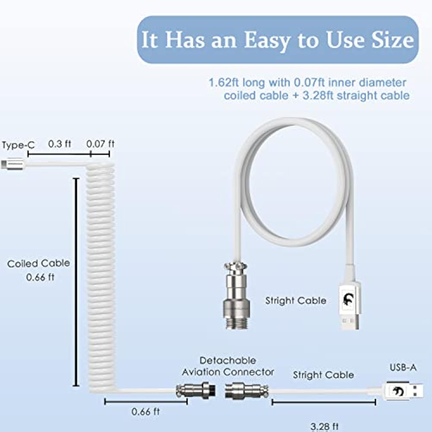 Custom Coiled Keyboard Cable, 2.0M(0.66Ft) Usb-C To Usb-A Tpu Mechanical Keybo