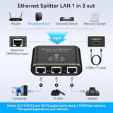 Ethernet Splitter 1 To 3 1000Mbps Internet Splitter High Speed Network Splitter Router Switch Work With Cat5/5E/6/7/8 Cable