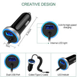 Usb C Car Charger, 3.4A Fast Charging Car Charger Adapter With 3Ft Type C Coiled Cable For Samsung Galaxy A16 A15 5G A14 A13 A53 A54 A55 A25 A35 S25 S24 S23 Fe S22 S21 S20 A21 A11, Pixel 9 8A 8 Pro