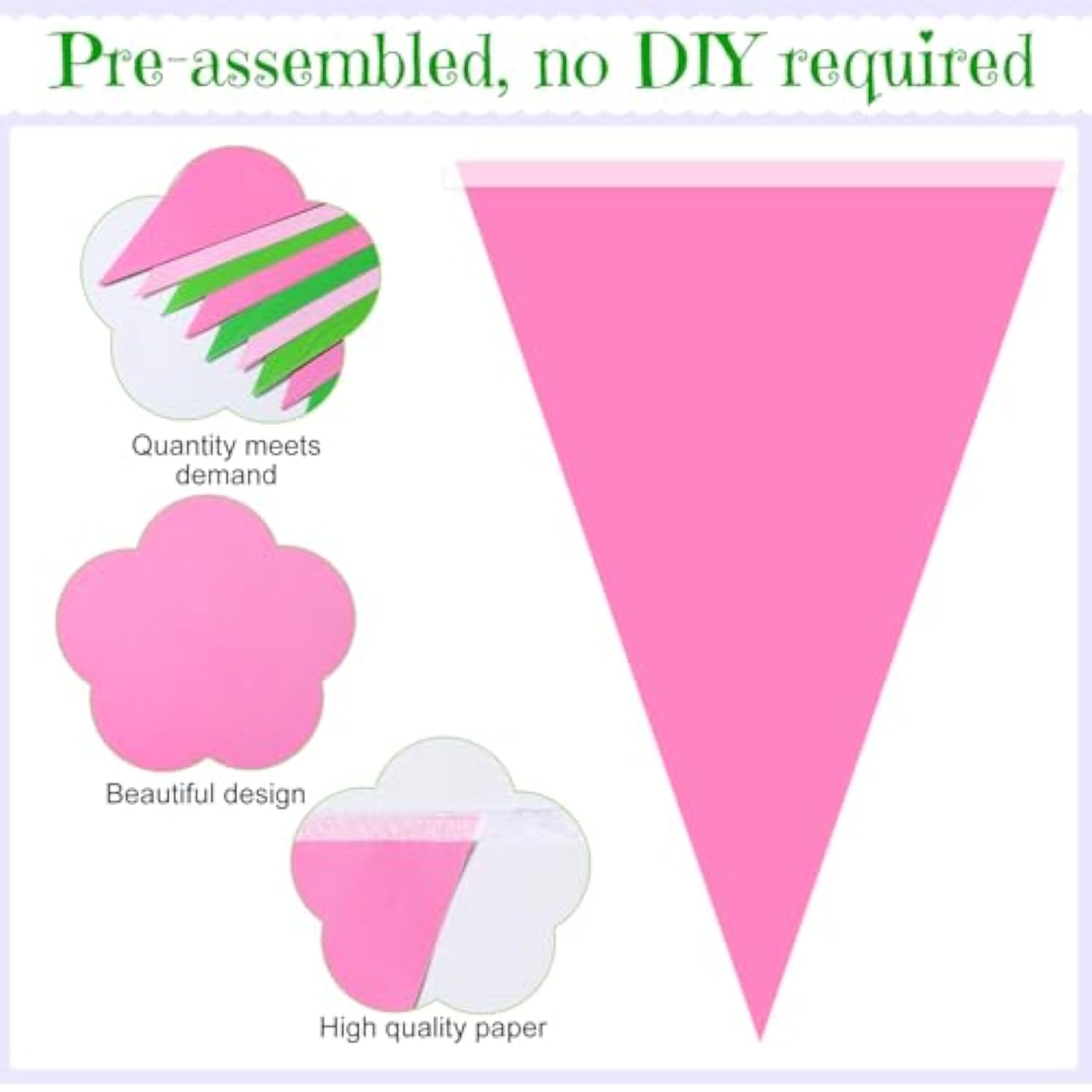 49.21 Ft 60 Pieces Party Pennant Banner Flags Decorations String Triangle Flags For Birthday Baby Shower Carnival Movie Witch Crown Party Supplies (Pink And Green)