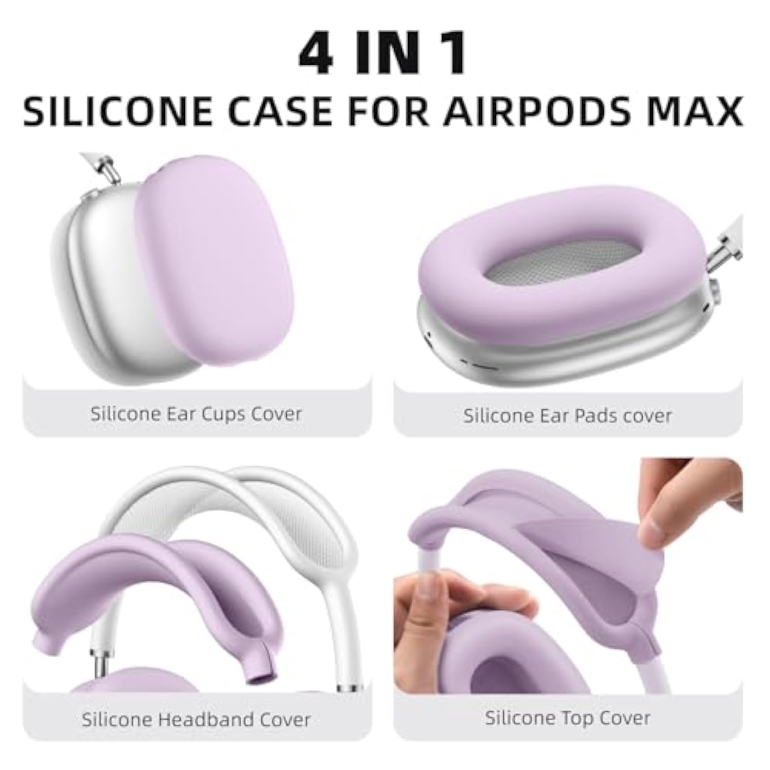 Purple Silicone Case Cover for AirPods Max Headphone, 4-in-1 Ear Pad Case Cover, Ear Cups Cover, Headband Cover, 2024/2020 Accessories