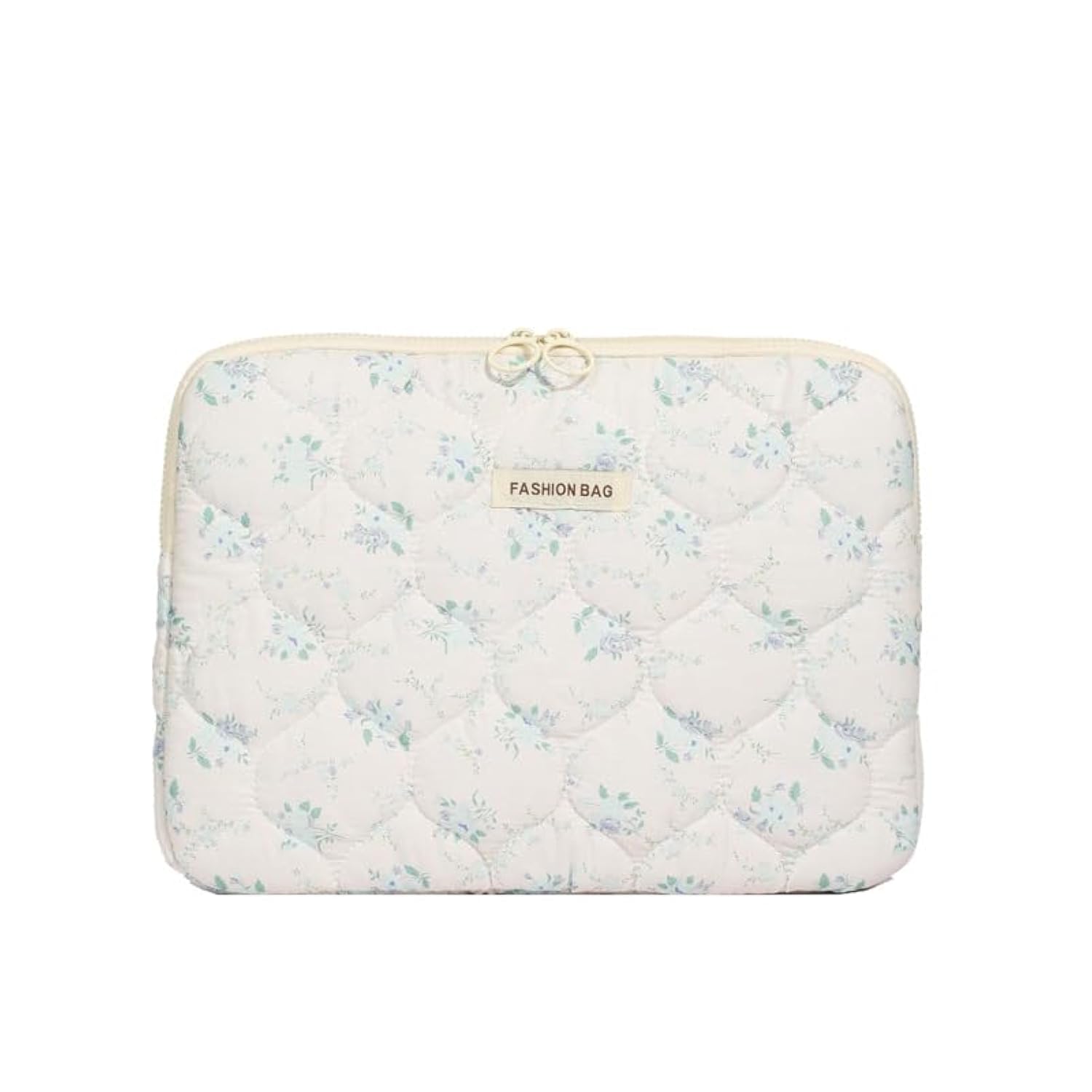 Fairycore Laptop Case For Women Floral Carrying Tablet Bag Cover Puffy Quilted Computer Liner Bag 11-15.6 Inch (11 Inch,White)