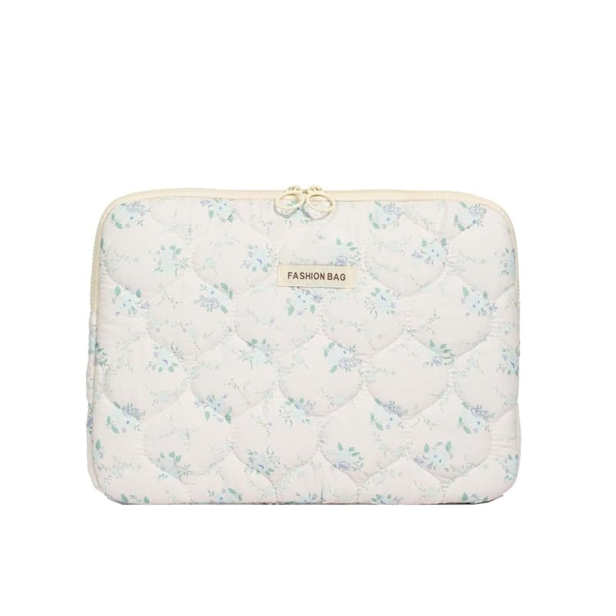 Fairycore Laptop Case For Women Floral Carrying Tablet Bag Cover Puffy Quilted Computer Liner Bag 11-15.6 Inch (11 Inch,White)
