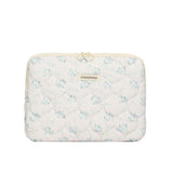 Fairycore Laptop Case For Women Floral Carrying Tablet Bag Cover Puffy Quilted Computer Liner Bag 11-15.6 Inch (11 Inch,White)