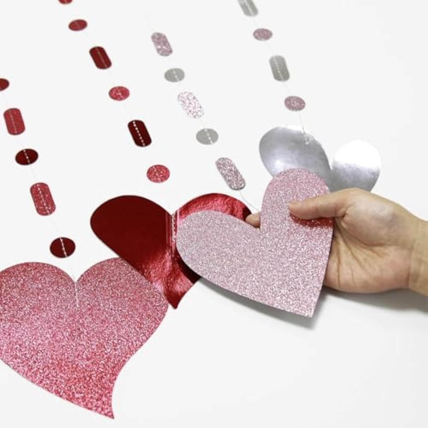 Red Heart Garlands Heart Shaped Banner Love Theme Party Decorations Valentine Streamer Bridal Shower Ceiling Anniversary Decor Ceiling Dot Garland Mothers Day Bachelorette Engagement Wedding