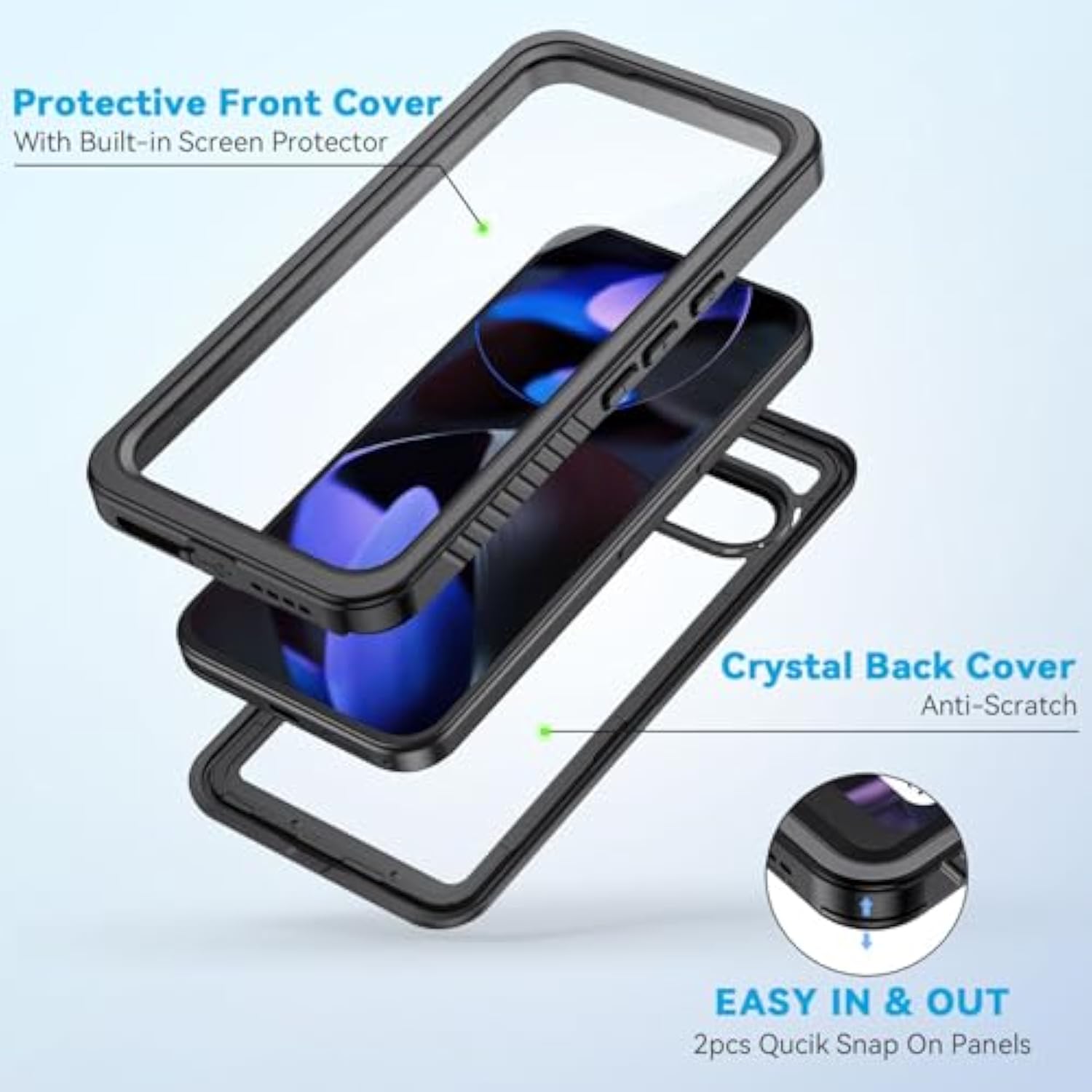 For Pixel 9 Case, Ip68 Waterproof Dustproof Case With Builtin Screen Protector, Rugged Full Body Shockproof Protective Clear Cover For Google Pixel 9 6.3 Inch, Black
