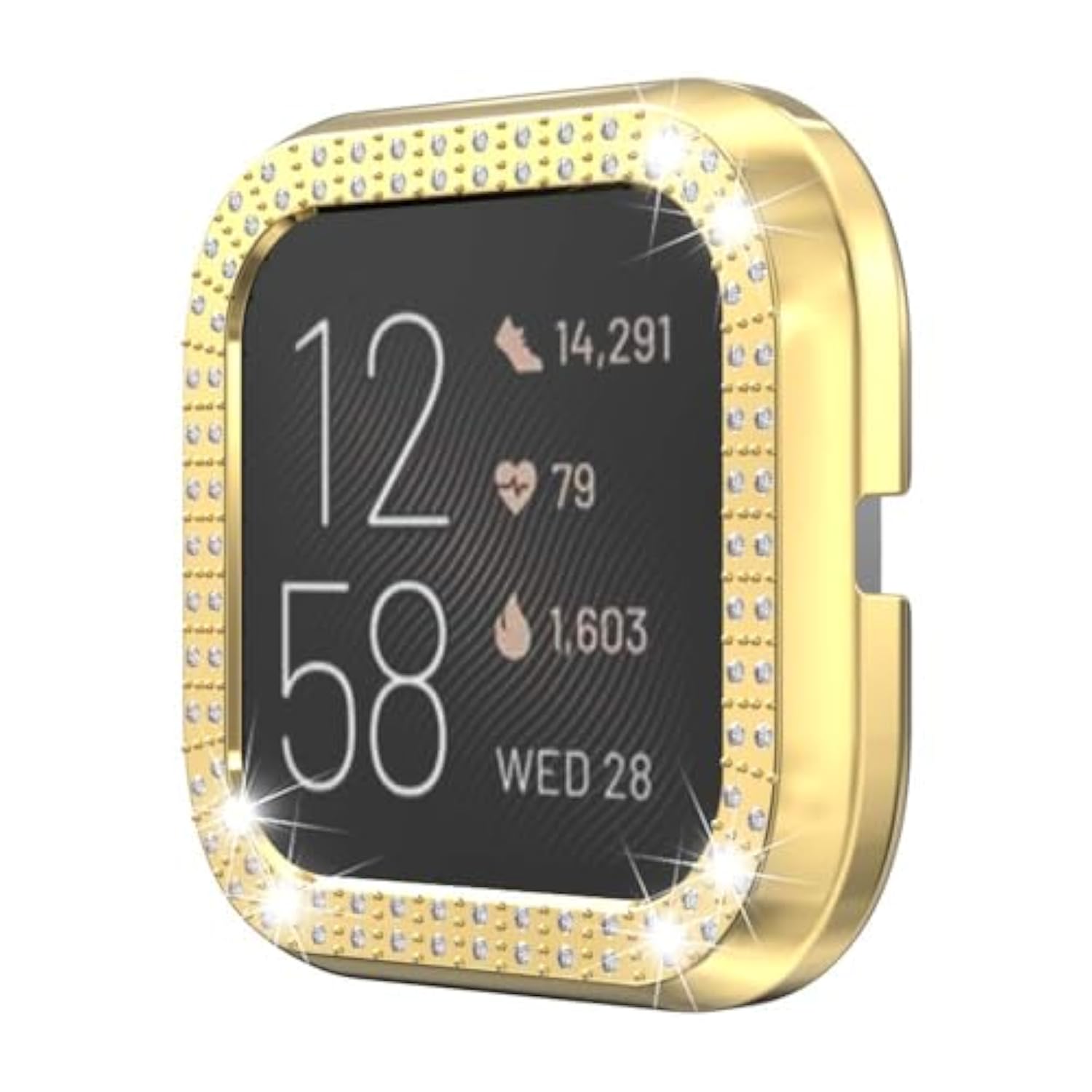 Protector Watch Case Intended For Fitbit Versa 2, Bumper Pc Protective Cover Decorated With Double Row Bling Diamonds For Fitbit Versa 2 Smartwatch Accessories (Gold)