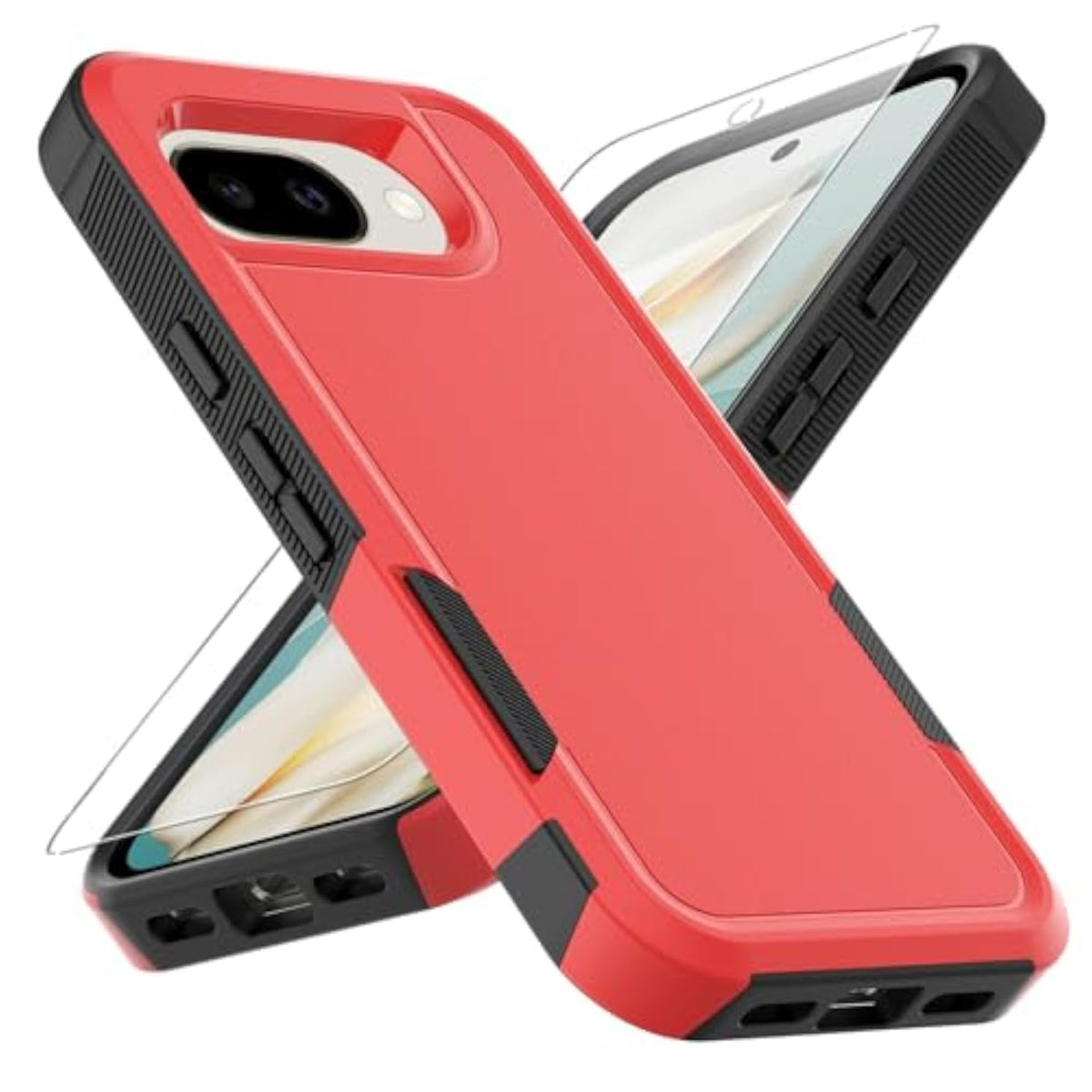Heavy Duty Rugged Case for Google Pixel 10A with HD Screen Protector, Dual Layer Protective Non-Slip Shockproof Cell Phone Cover, Red