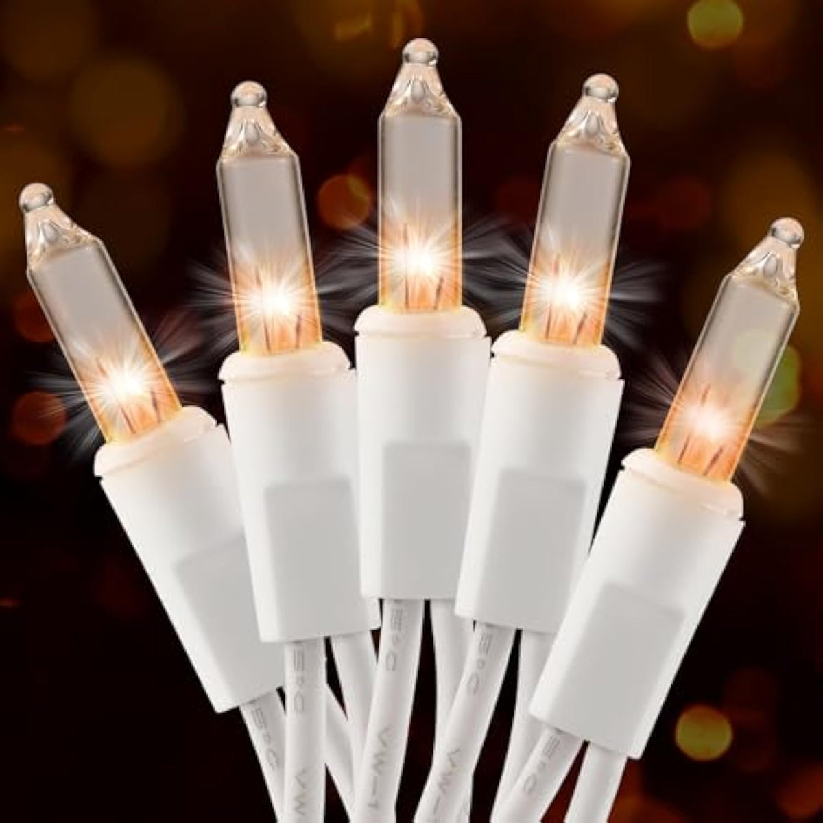 Christmas Lights Clear White 50 Count, 13Ft Incandescent Mini Lights String Plug In Warm White With White Wire For Mantl