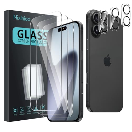 3 Pack Tempered Glass Screen Protector Replacement for iPhone 17 + 3 Pack Camera Lens Protector, Anti-Fingerprint, 9H Hardness, Scratch Resistant,