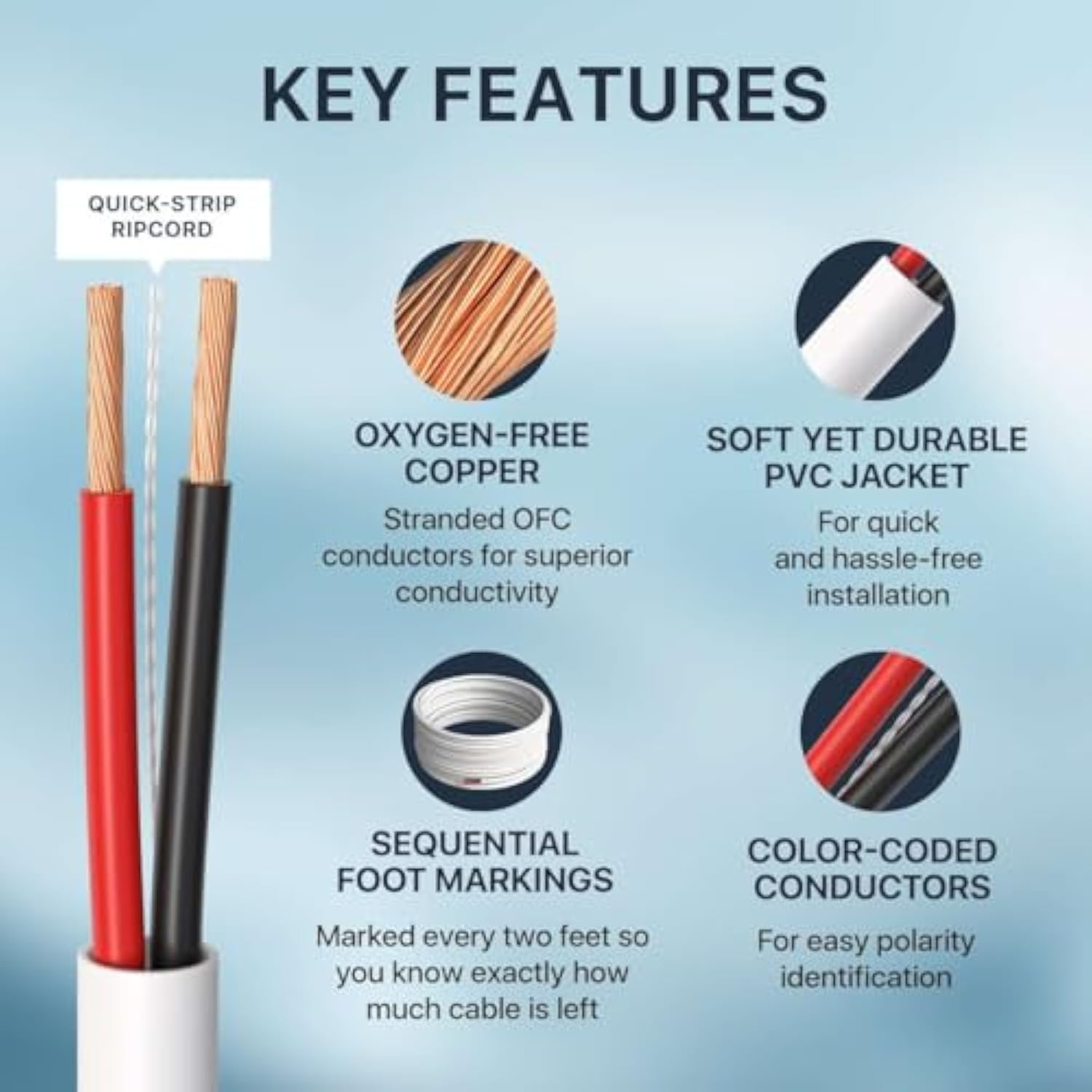 Cables Direct Online 16/2 50FT Speaker Cable Oxygen Free Copper, CL3 CMR in-Wall Rated, White Jacket, OFC Strands Compatible with Home Theater, Low Voltage