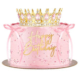8 Pcs Queen Crown Cake Topper For Women, Happy Birthday Princess Tiaras Headband With Bow Tie Wedding Cake Decorations For Birthday Party Supplies(Gold And Pink)