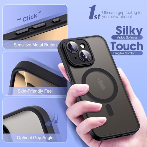 Privacy Case for iPhone 15,Magnetic iPhone 15 Phone Case with Privacy Screen Protector X2 & Camera Protector [Compatible with MagSafe],Translucent