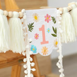One Banner Embroidery First Birthday High Chair Butterfly Fairy Girl Highchair Banner Happy 1St Party One Year Old Wildflower