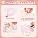 132Pcs Rose Gold Balloon Arch Kit with Confetti Balloons for Party & Event Decor